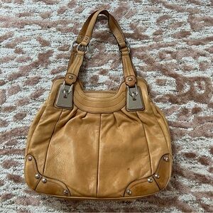 B. Makowski Tan Leather Hobo Shoulder Bag
